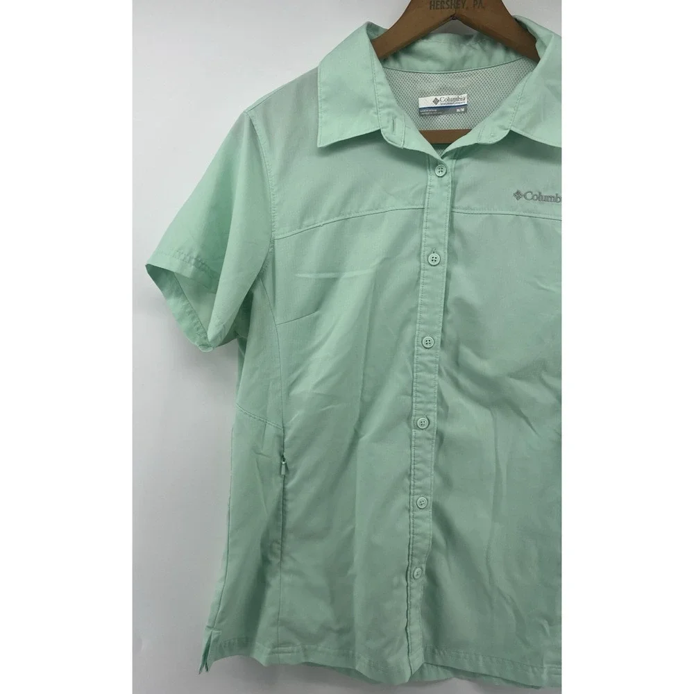 Columbia Womens Medium S/S Shirt Quick Dry Fishing Hiking Aqua Seafoam - Picture 5 of 6